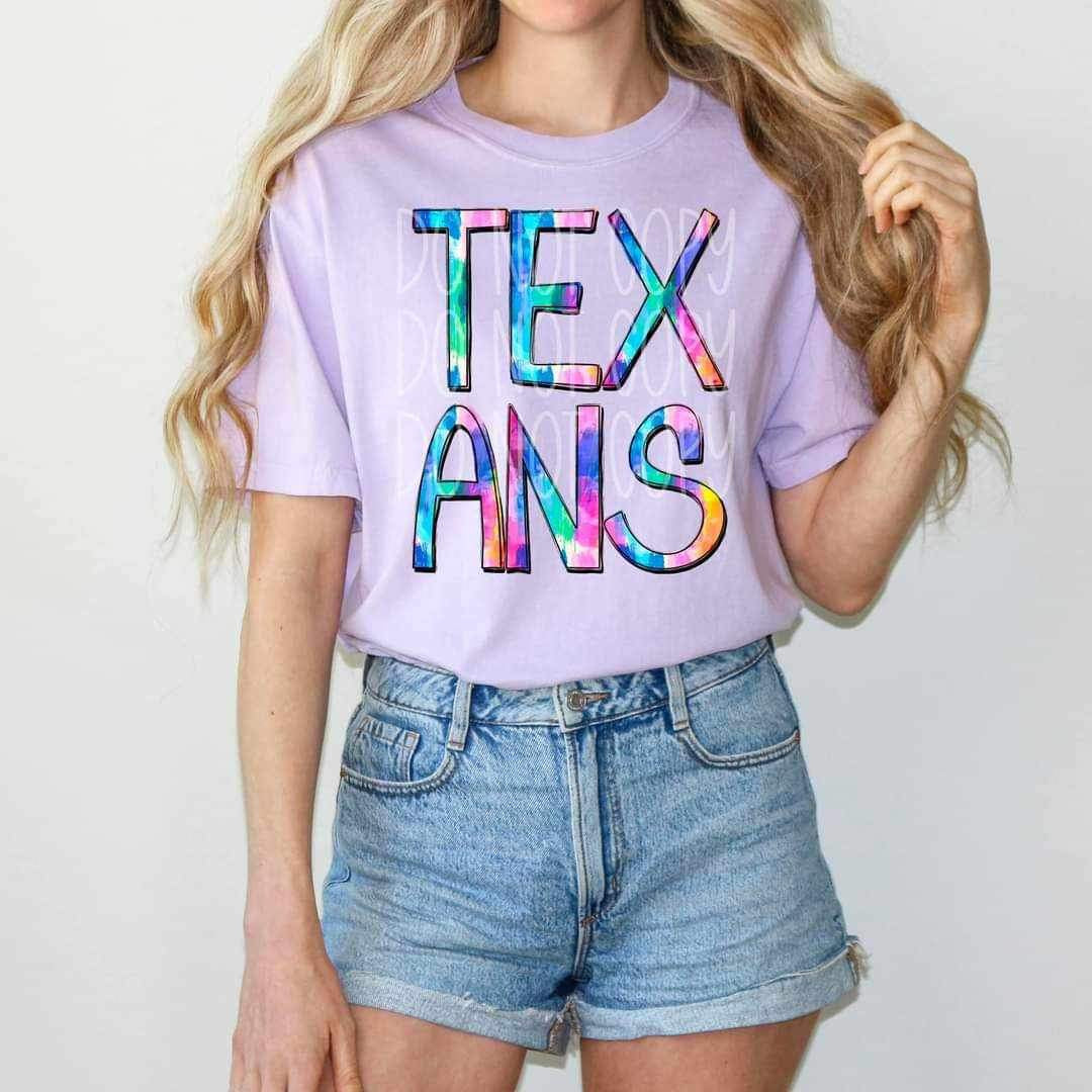 Texans tie dye font 26477 DTF transfer
