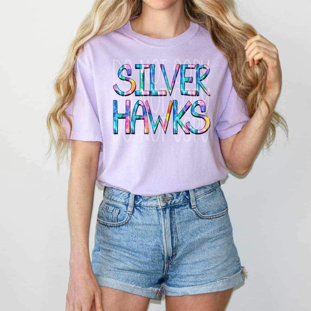 Silver hawks tie dye font 26475 DTF transfer