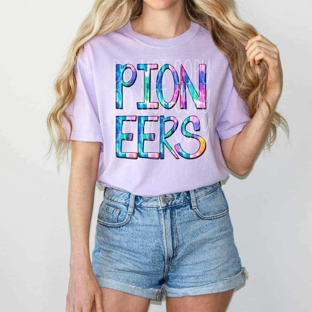 Pioneers tie dye font 26473 DTF transfer