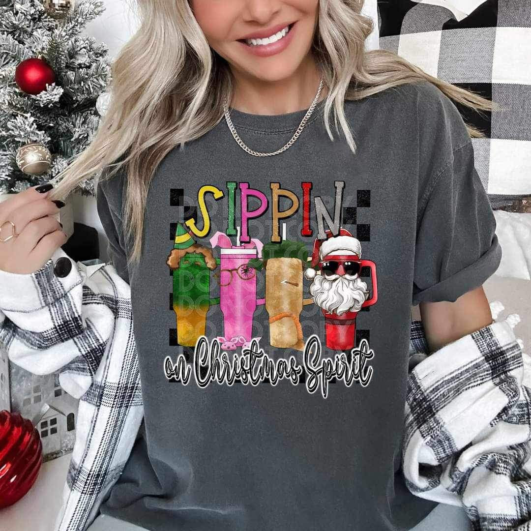 Sippin on Christmas spirit (Christmas cups) 16896 DTF Transfer