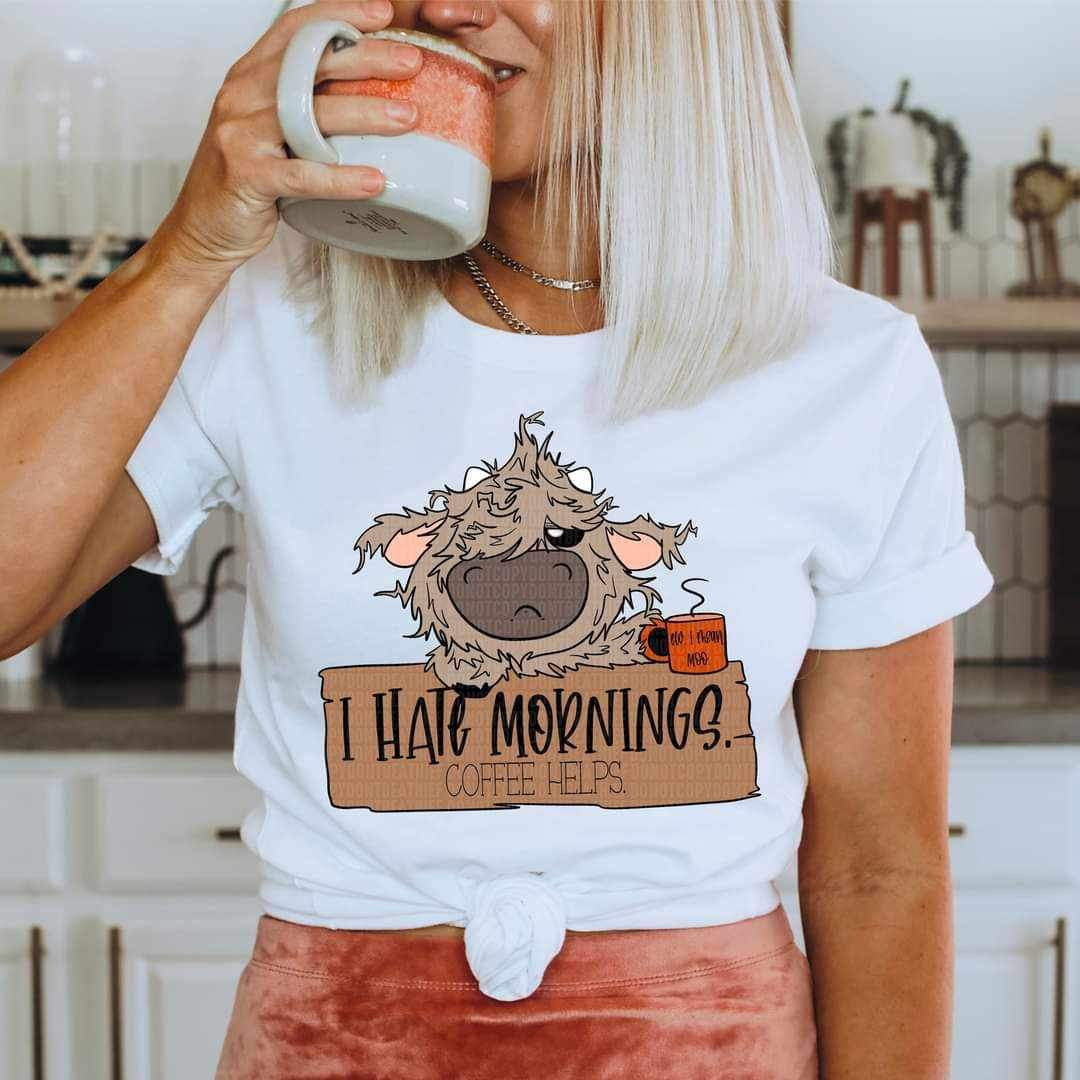 I hate mornings coffee helps shaggy cow 16892 DTF Transfer