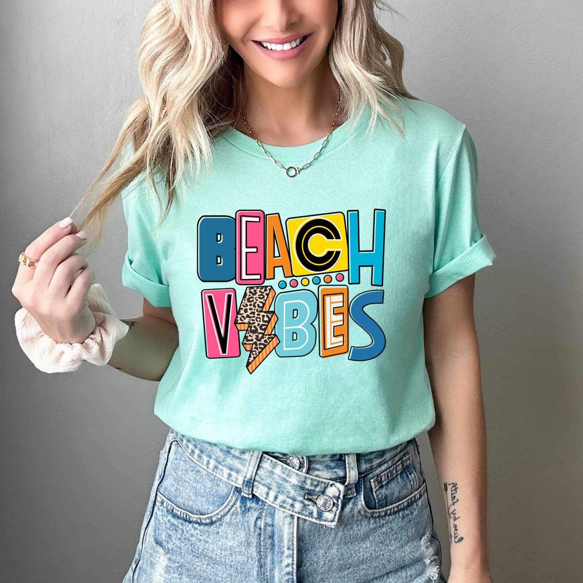 Beach vibes block letters 26513 DTF transfer