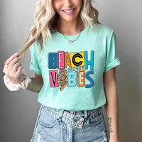 Beach vibes block letters 26513 DTF transfer