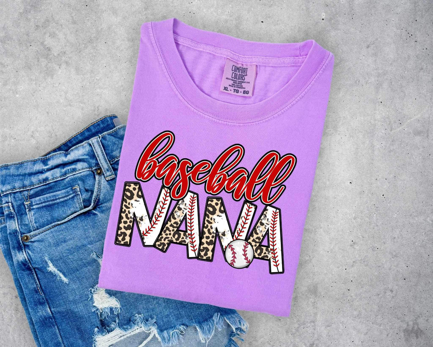 Baseball nana leopard and baseball font 26518 DTF transfer