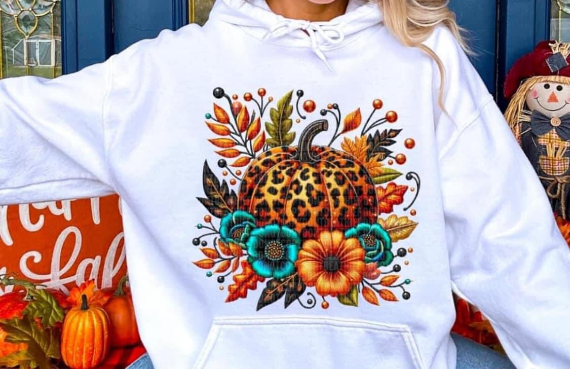 Leopard pumpkin 3 blue flowers 58179 DTF transfer