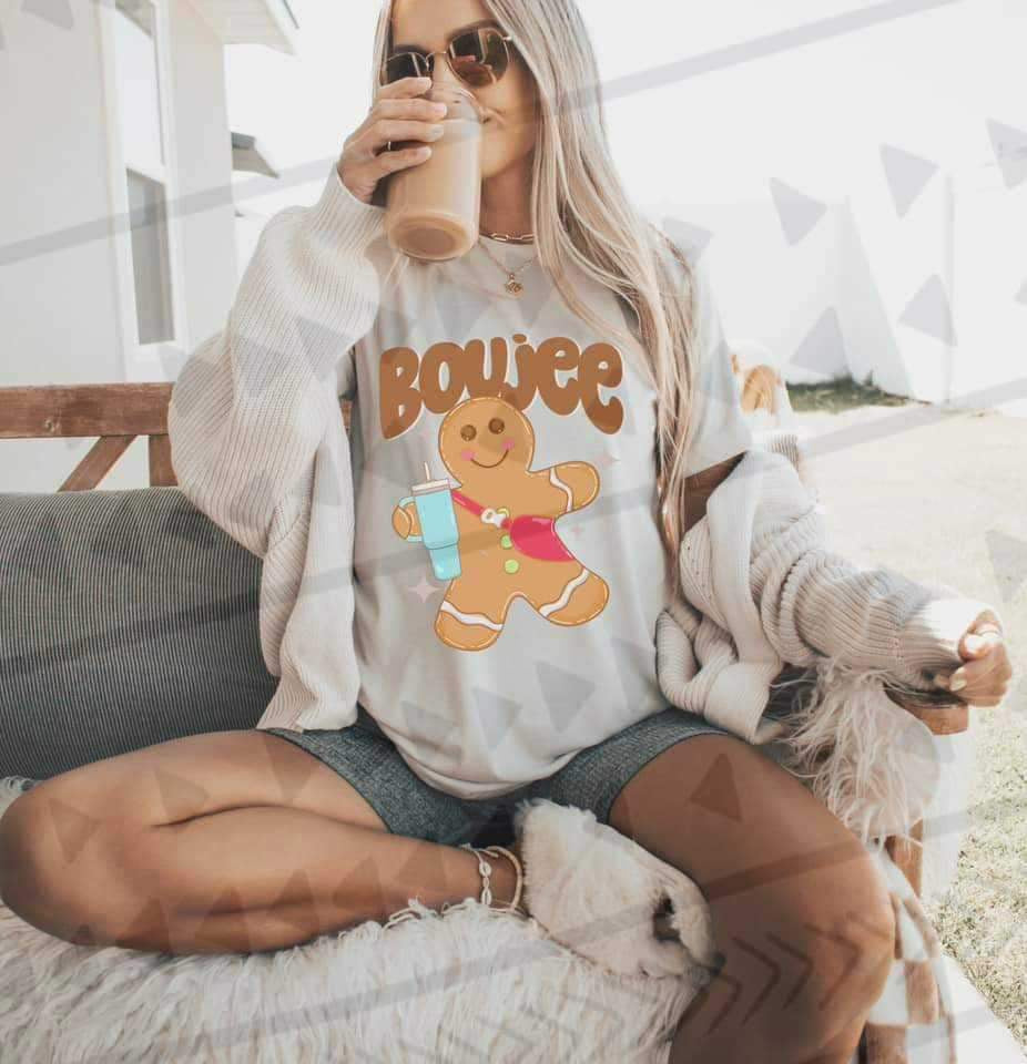Boujee gingerbread man with blue cup 16869 DTF Transfer