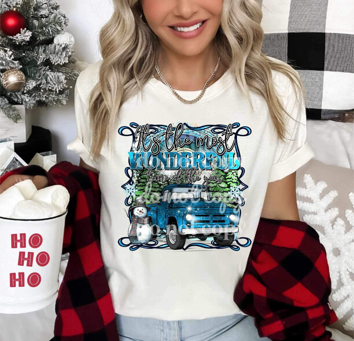 Its the most wonderful time of the year blue truck and snowman 16944 DTF Transfer