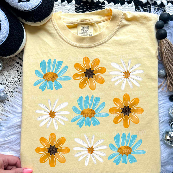 Sunflower blue flower and daisies collage (CSC) 36655 DTF transfer