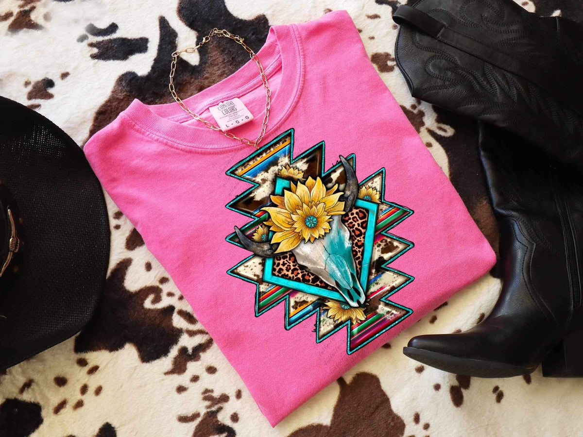 Bull skull aztec background 26647 DTF transfer