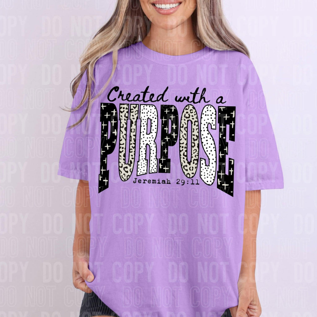 Created With A Purpose cross and leopard letters SBB DTF transfer
