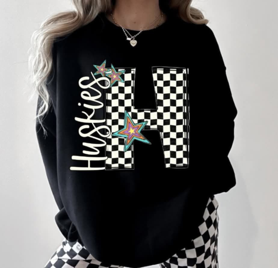 H huskies checkered with stars (S&G) 87078 DTF transfer