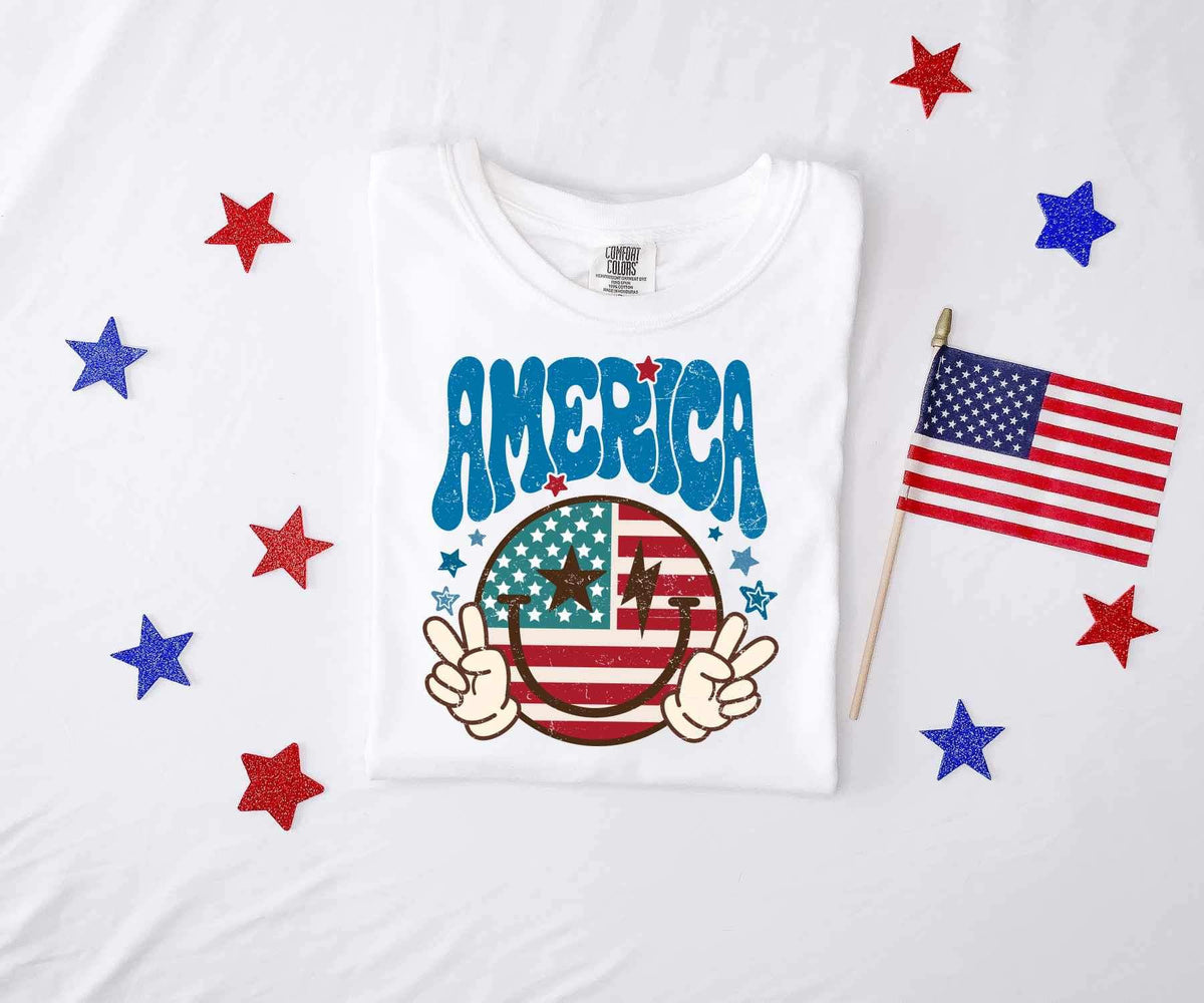 America happy face peace signs DISTRESSED 26606 DTF transfer