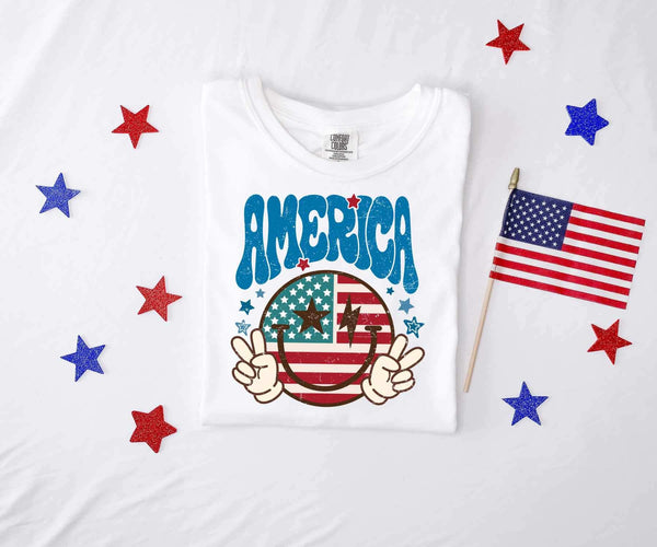 America smiley peace signs DISTRESSED 26606 DTF transfer
