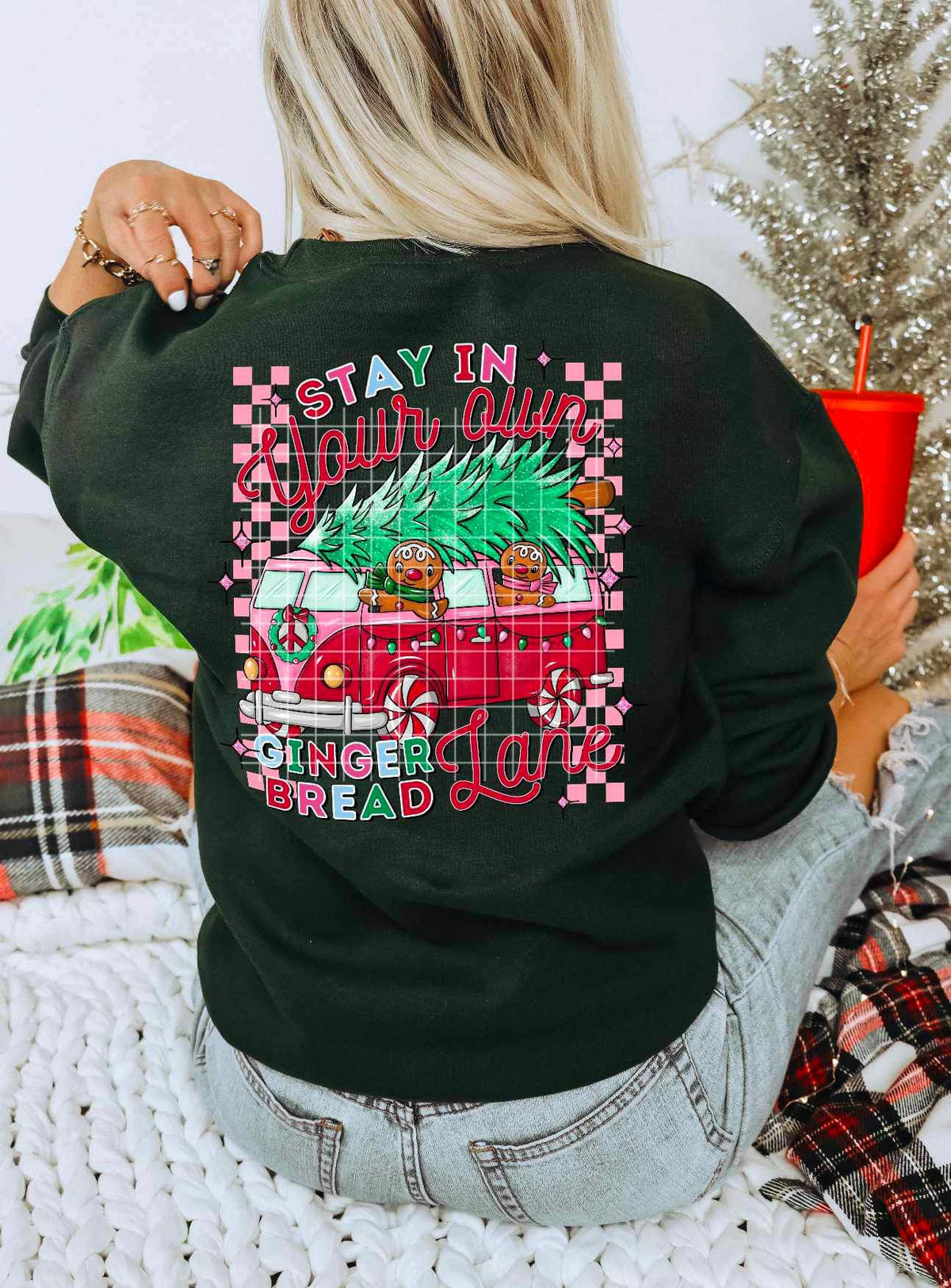 Stay in your own gingerbread lane hippie van CHECKERED 16912  DTF Transfer