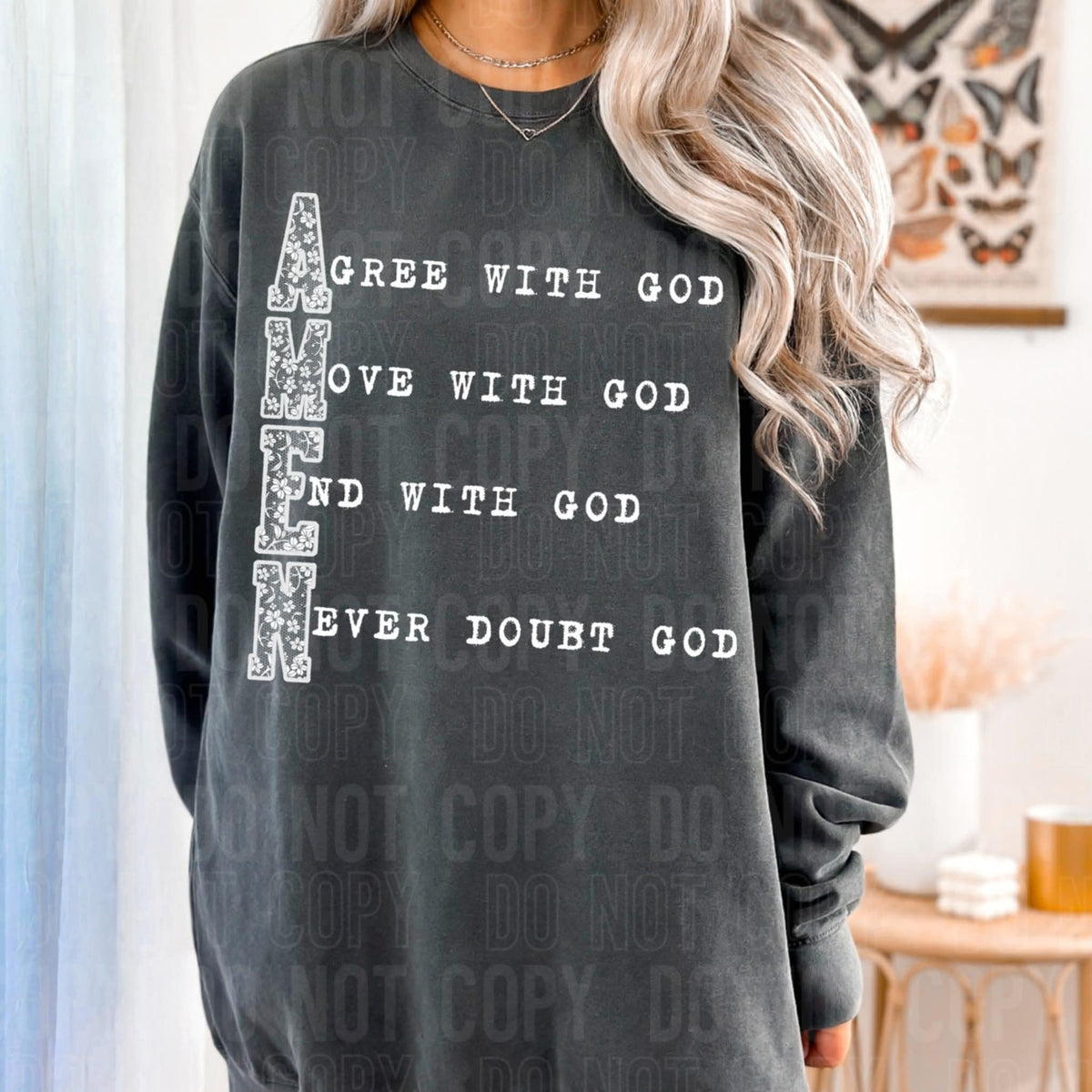 Amen stacked quotes White Lace SBB DTF transfer