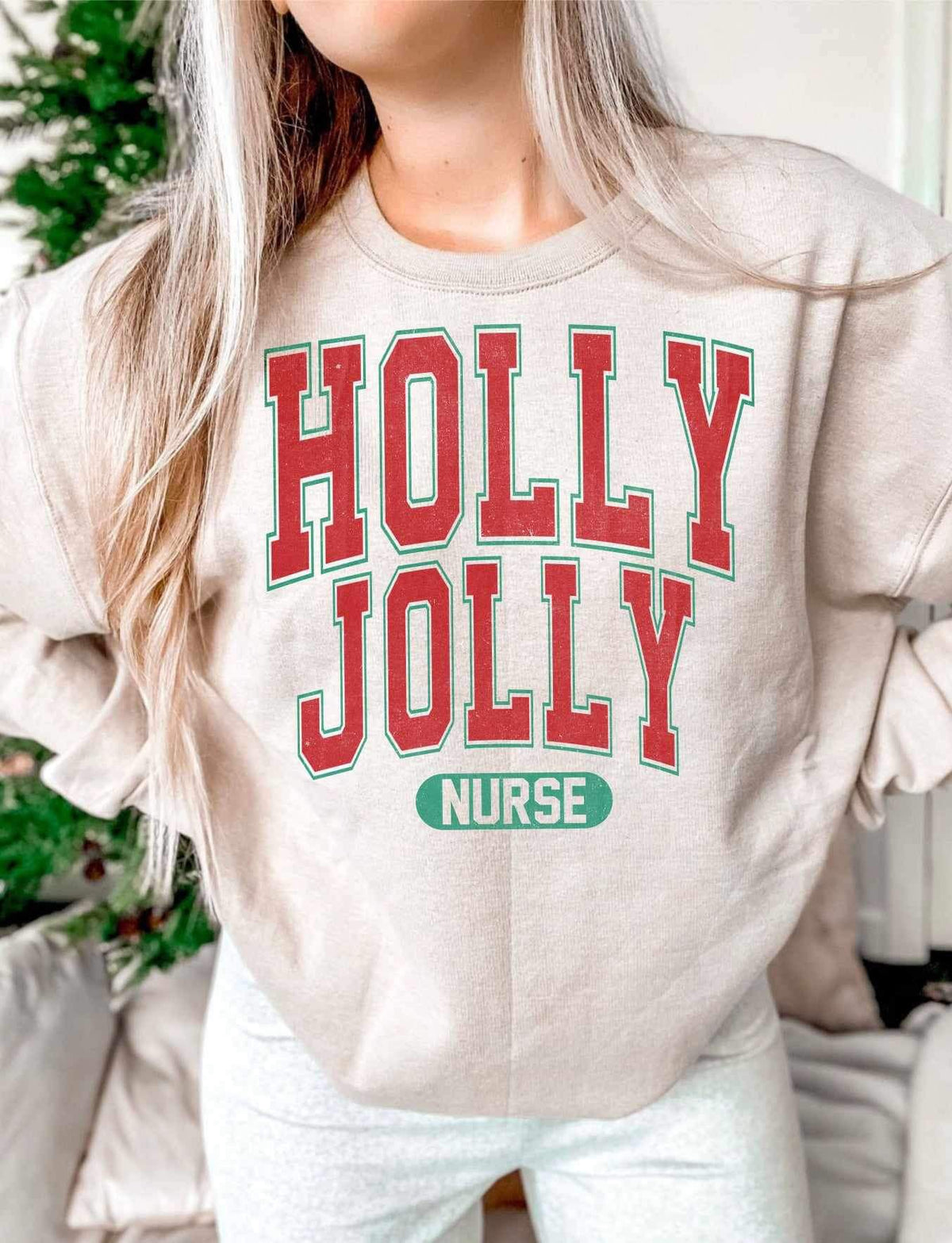 Holly jolly nurse red green varsity font 16929 DTF Transfer