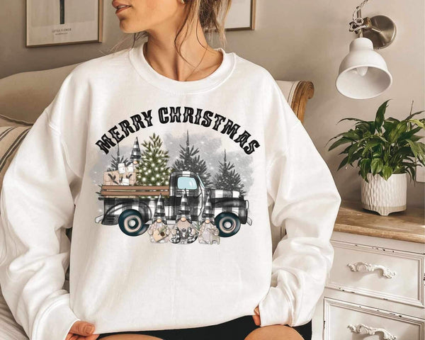 Merry Christmas plaid trucks with gnomes 16928 DTF Transfer