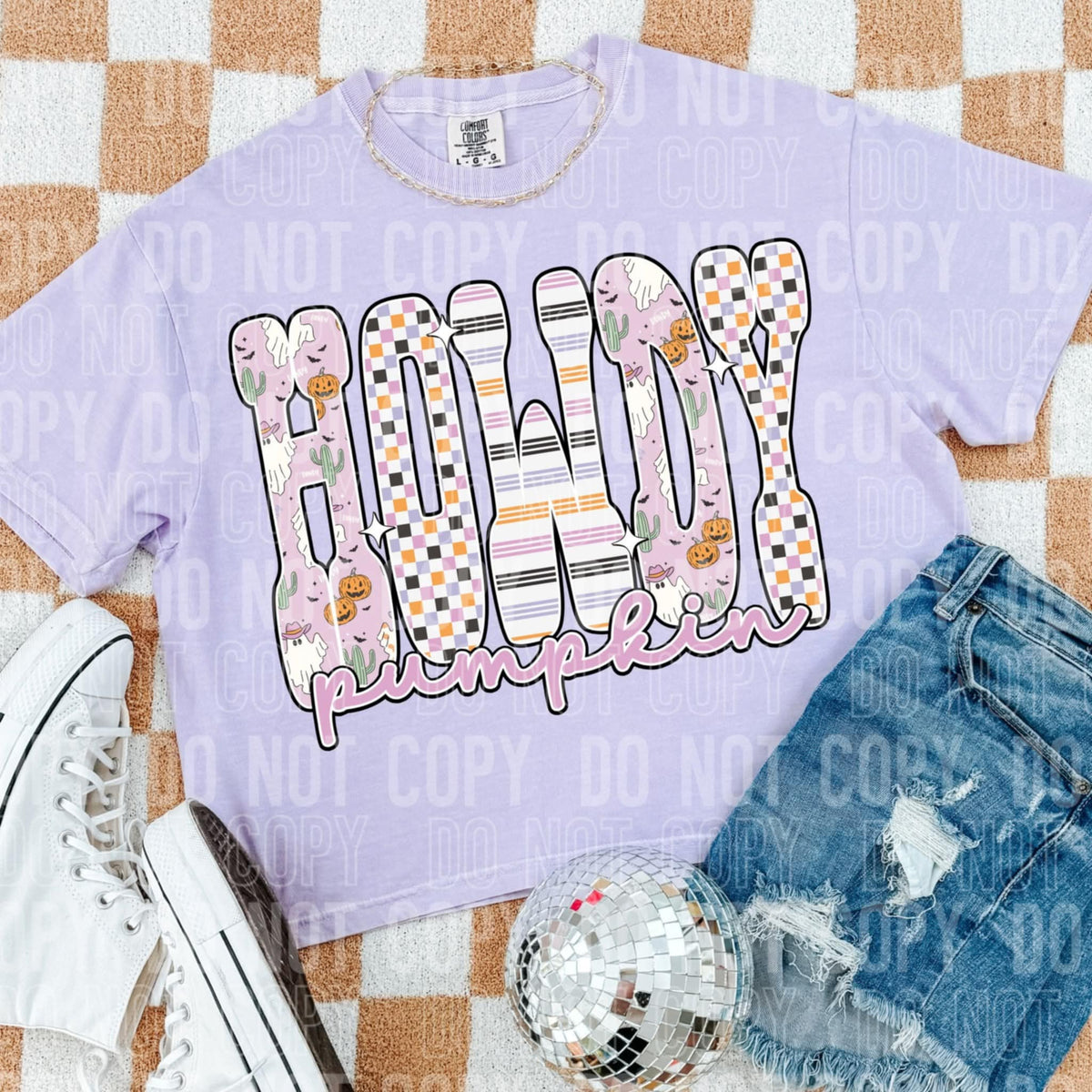 Howdy Pumpkin checker stripe letters SBB DTF transfer