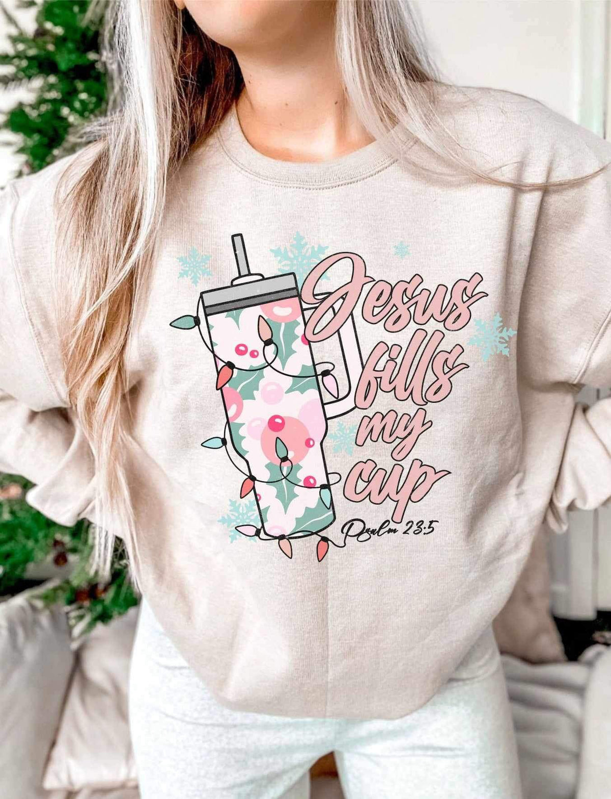 Jesus fills my cup floral cup with lights 16927 DTF Transfer