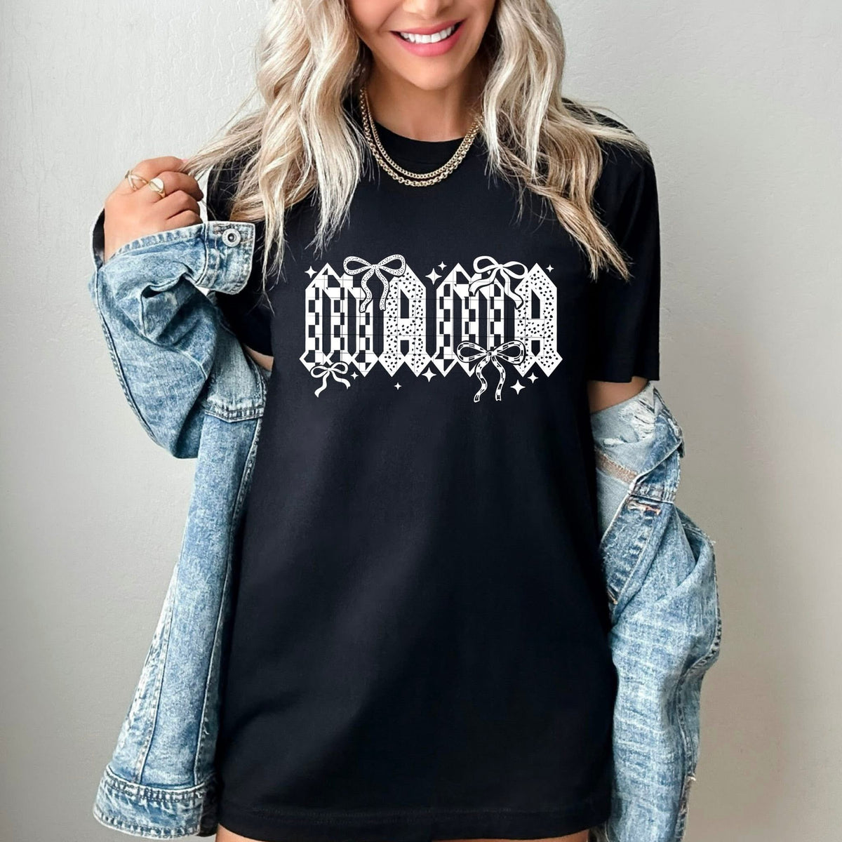 Mama Checker and Bows WHITE CSC DTF transfer