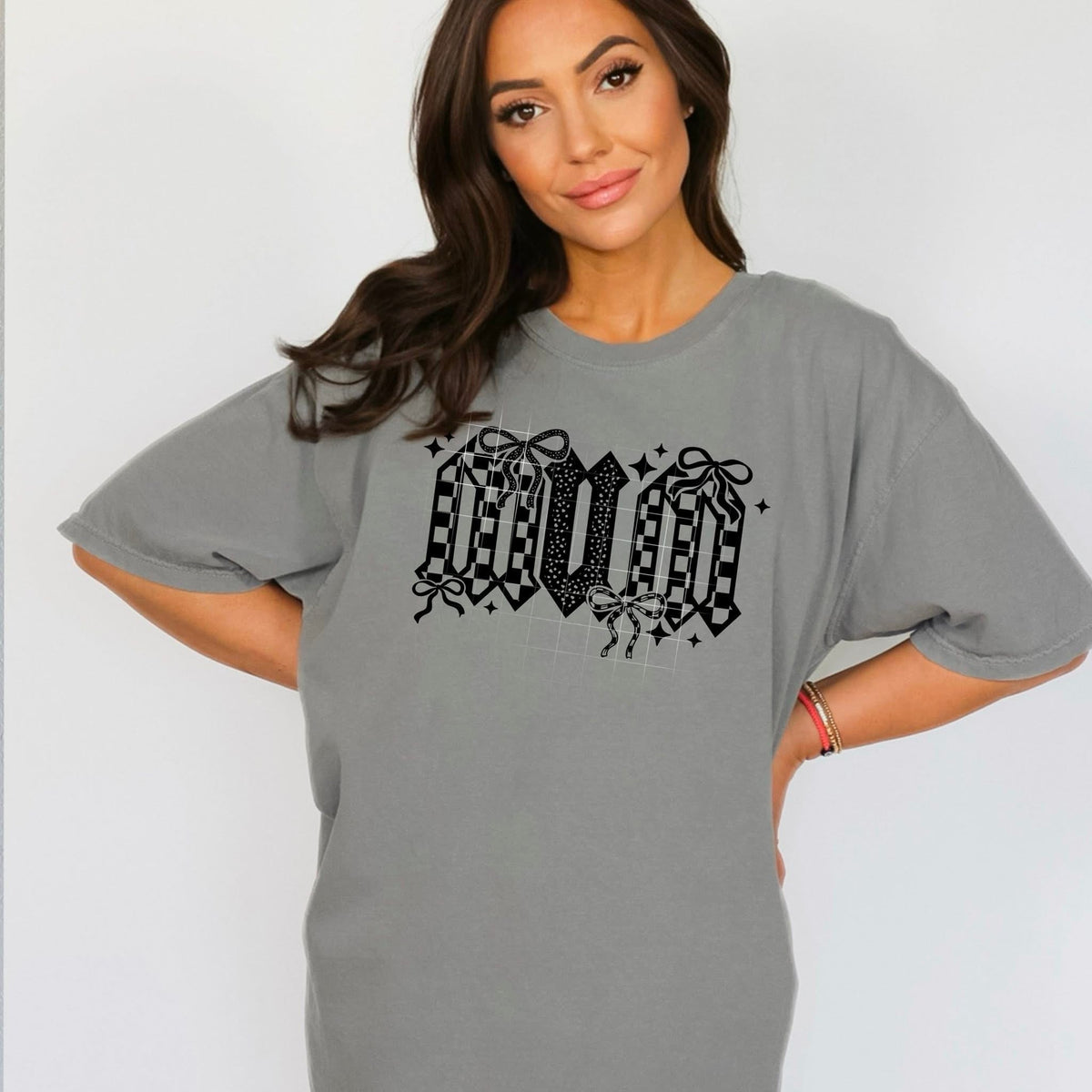 Mum Checker and Bows BLACK CSC DTF transfer