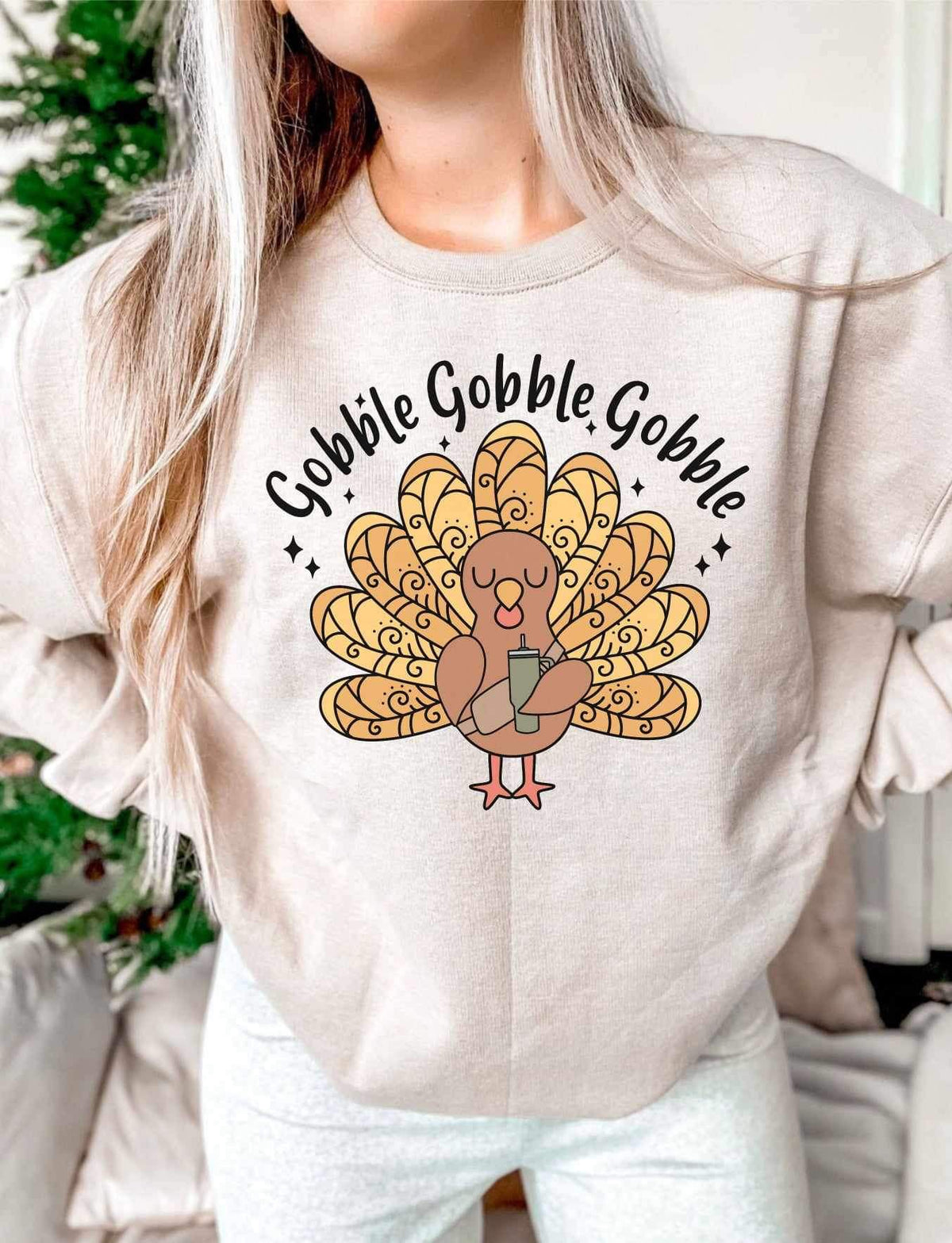 Gobble gobble gobble turkey with cup 16921 DTF Transfer