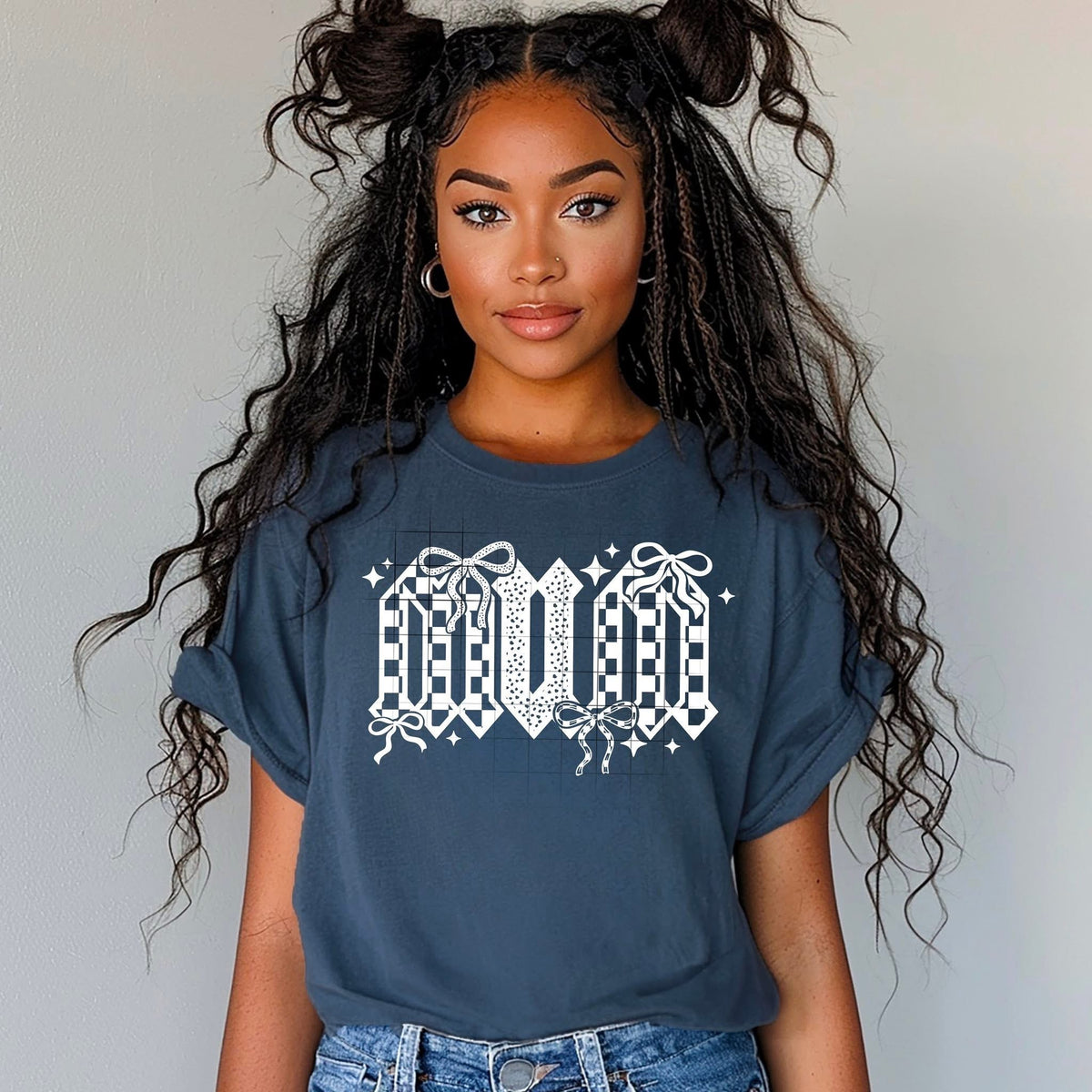 Mum Checker and Bows WHITE CSC DTF transfer