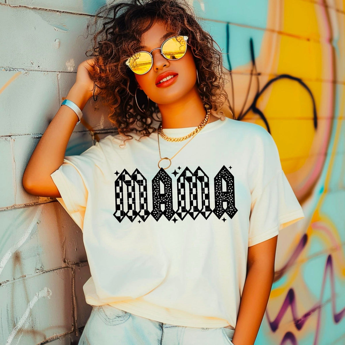 Mama Checker and Stars BLACK CSC DTF transfer