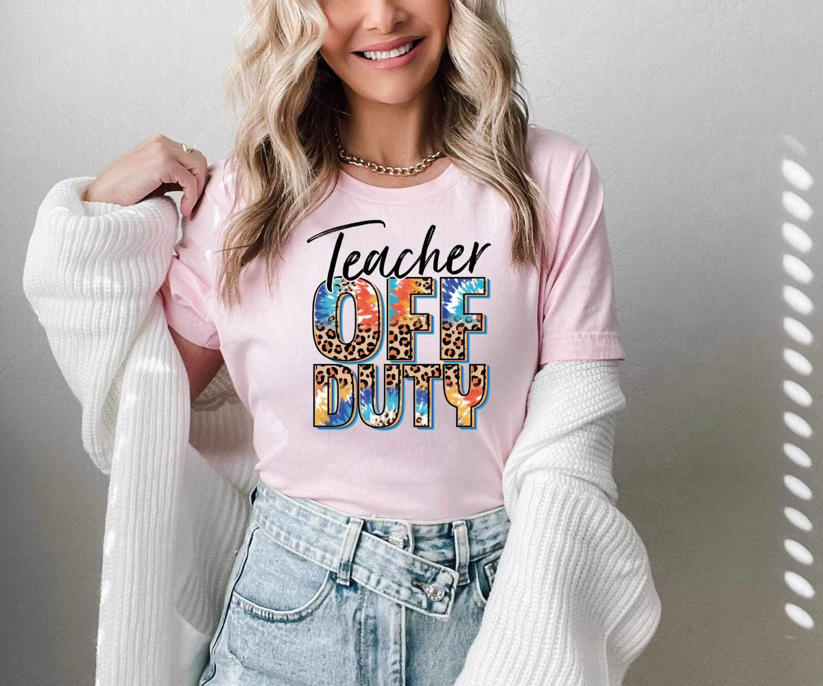 Teacher off duty orange and blue tie dye 26561 DTF transfer