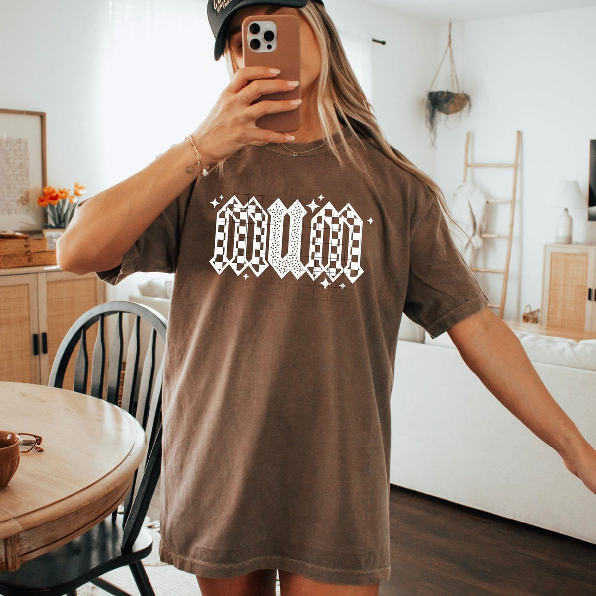 Mum Checker and Stars WHITE CSC DTF transfer