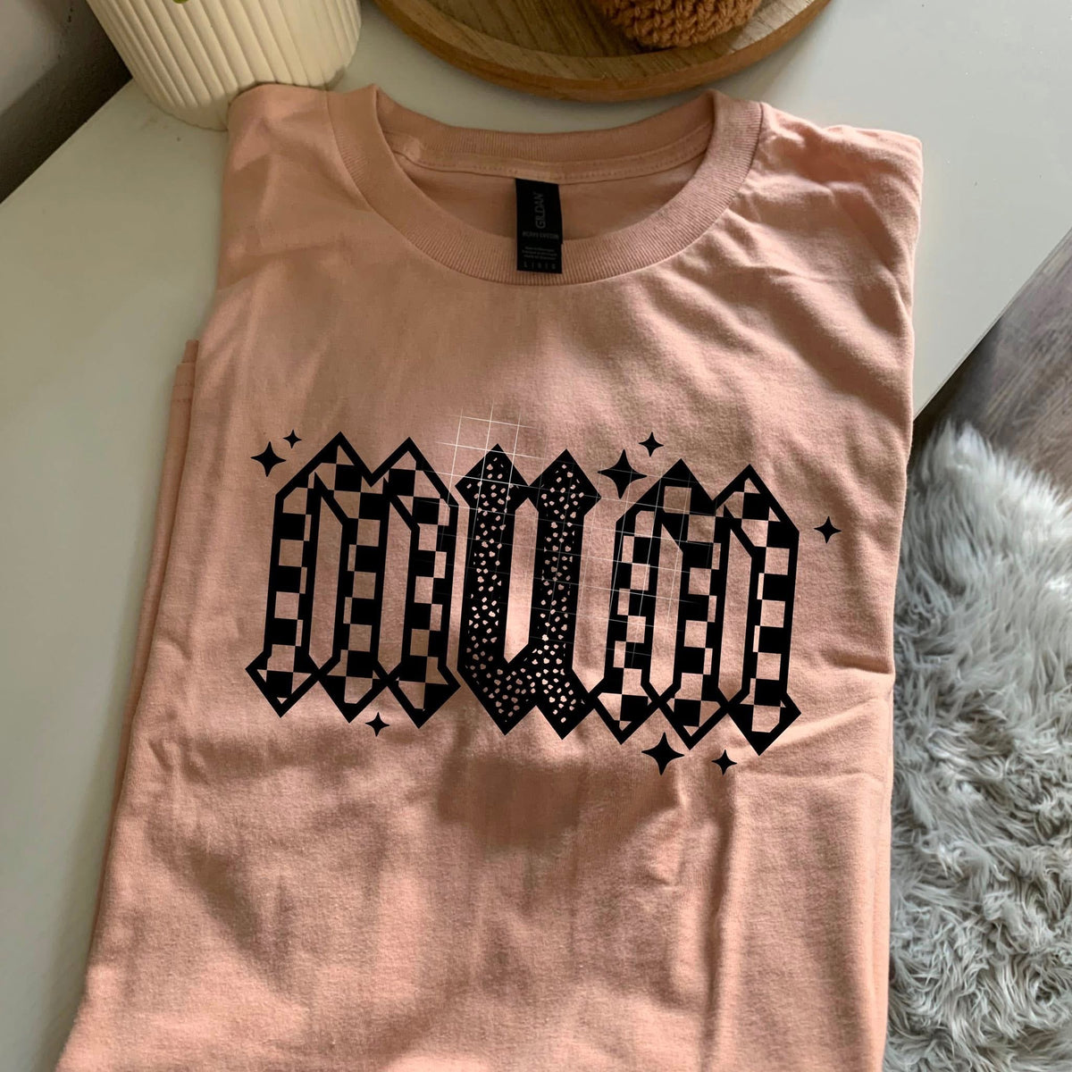 Mum Checker and Stars BLACK CSC DTF transfer