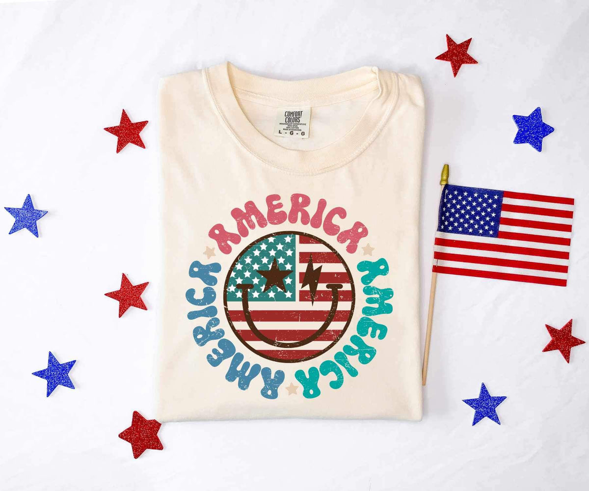 America circle happy face 26601 DTF transfer