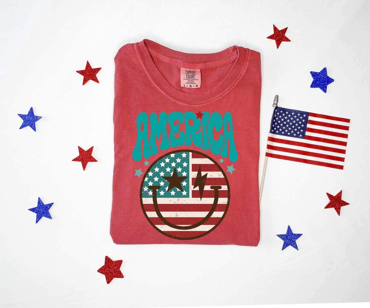 America patriotic happy face DISTRESSED 26599 DTF transfer