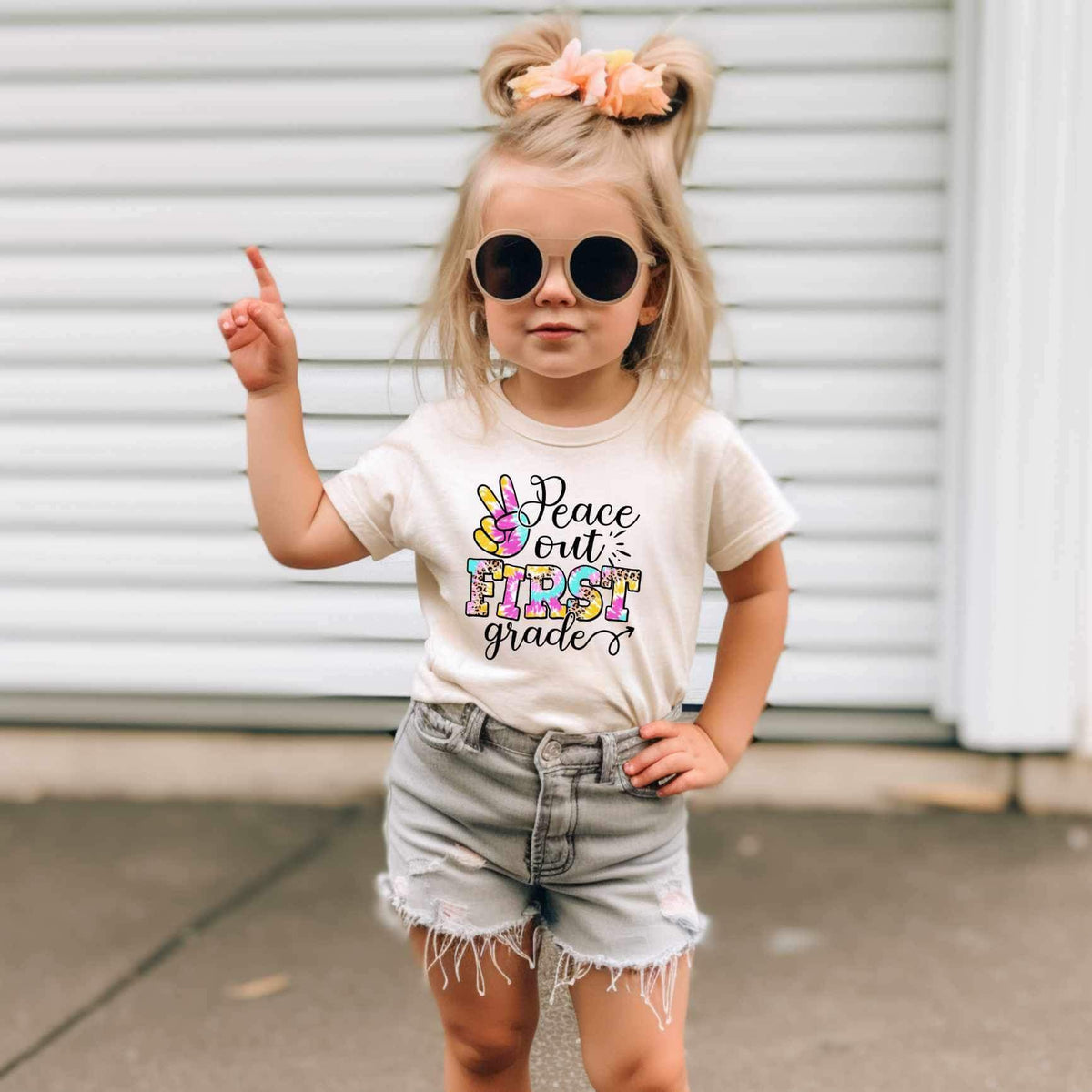 Peace out first grade tie dye font 26546 DTF transfer
