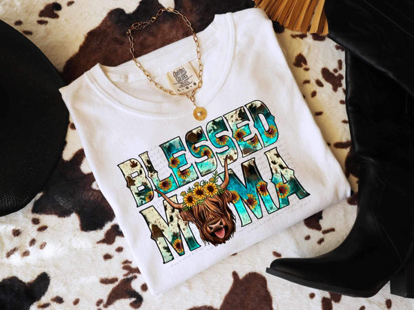 Blessed mama shaggy cow 26653 DTF transfer