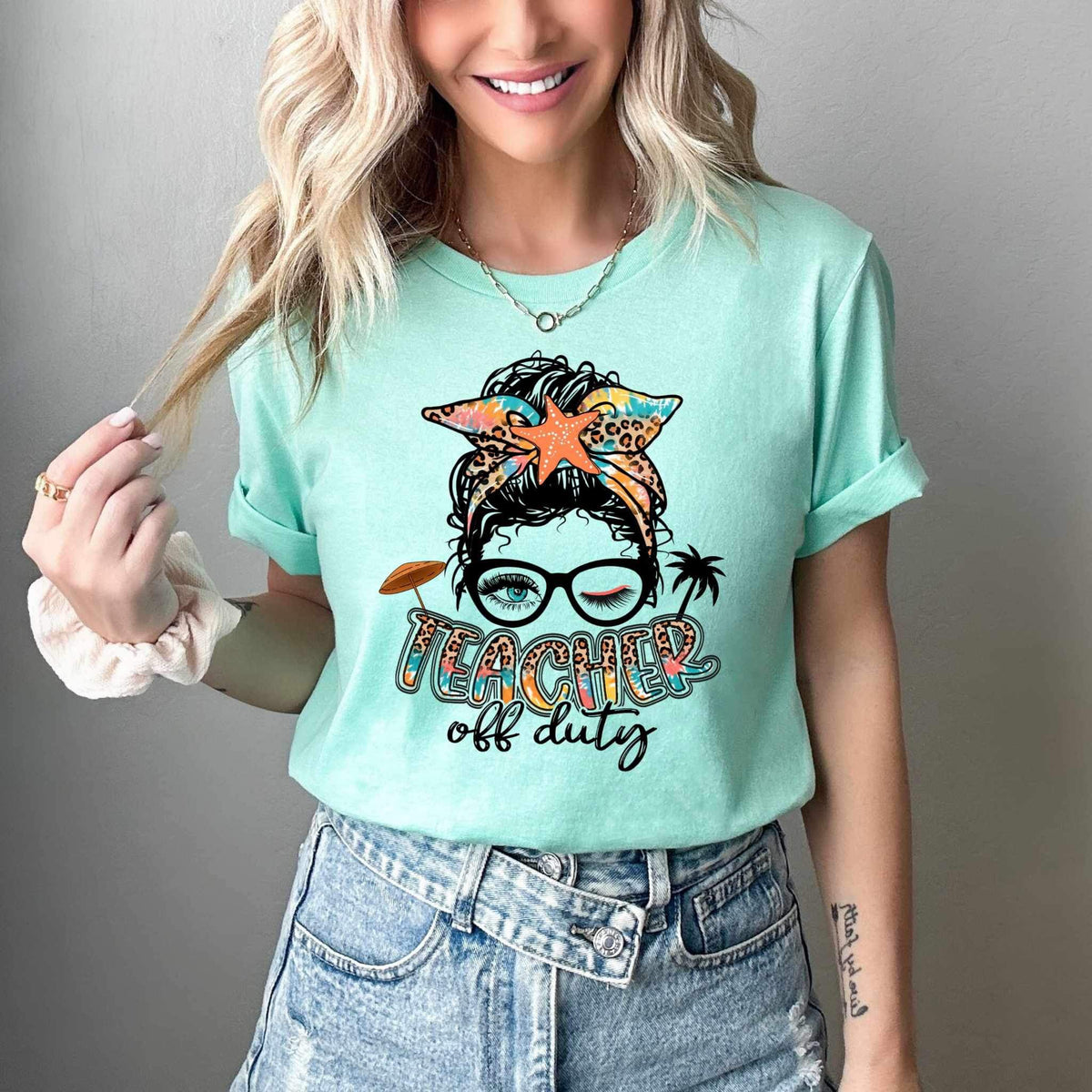 Teacher off duty messy bun 26559 DTF transfer