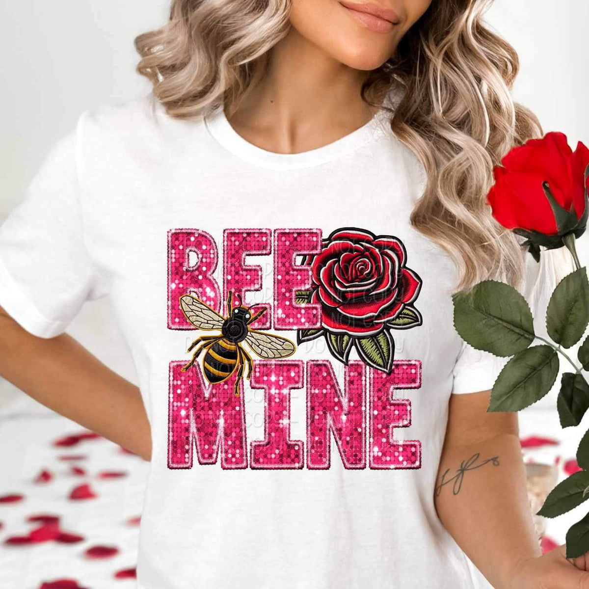 Bee mine sequin with bee and flower 16962 DTF Transfer