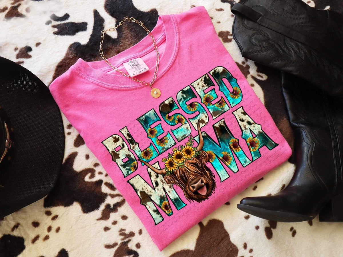 Blessed mama shaggy cow 26653 DTF transfer