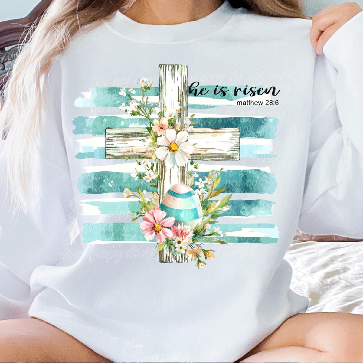 He is risen cross with blue background (TTD) 87157 DTF transfer