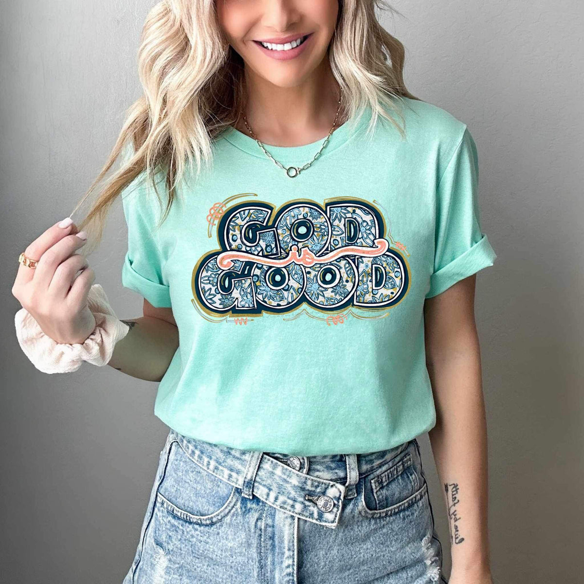 God is good blue floral 26649 DTF transfer