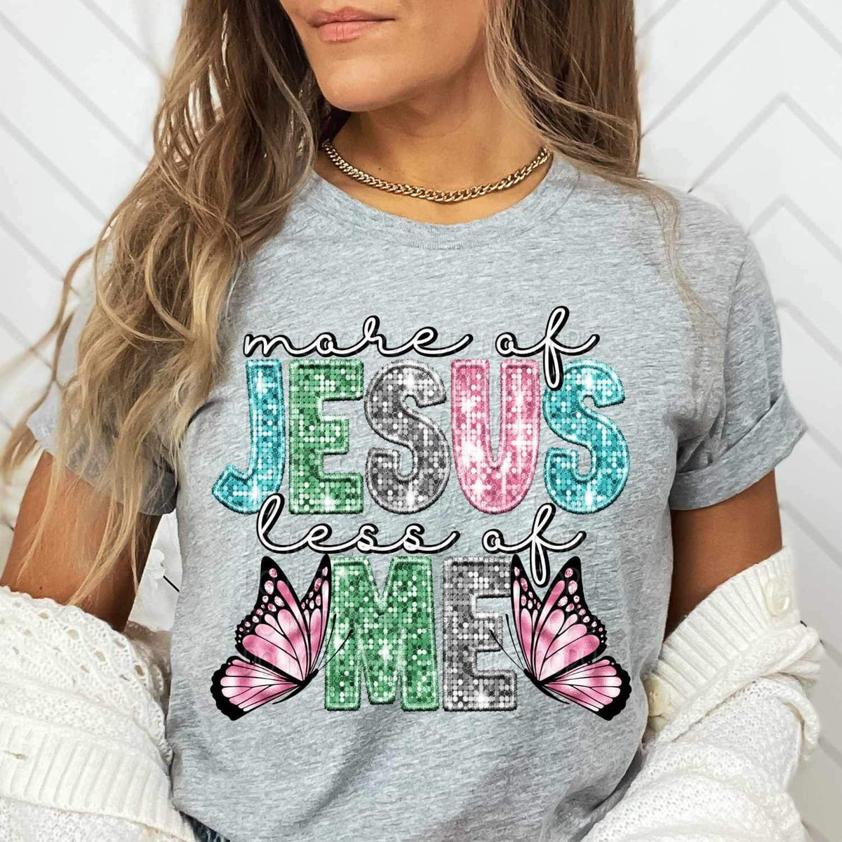 Made of jesus sequin and butterflies 16952 DTF Transfer