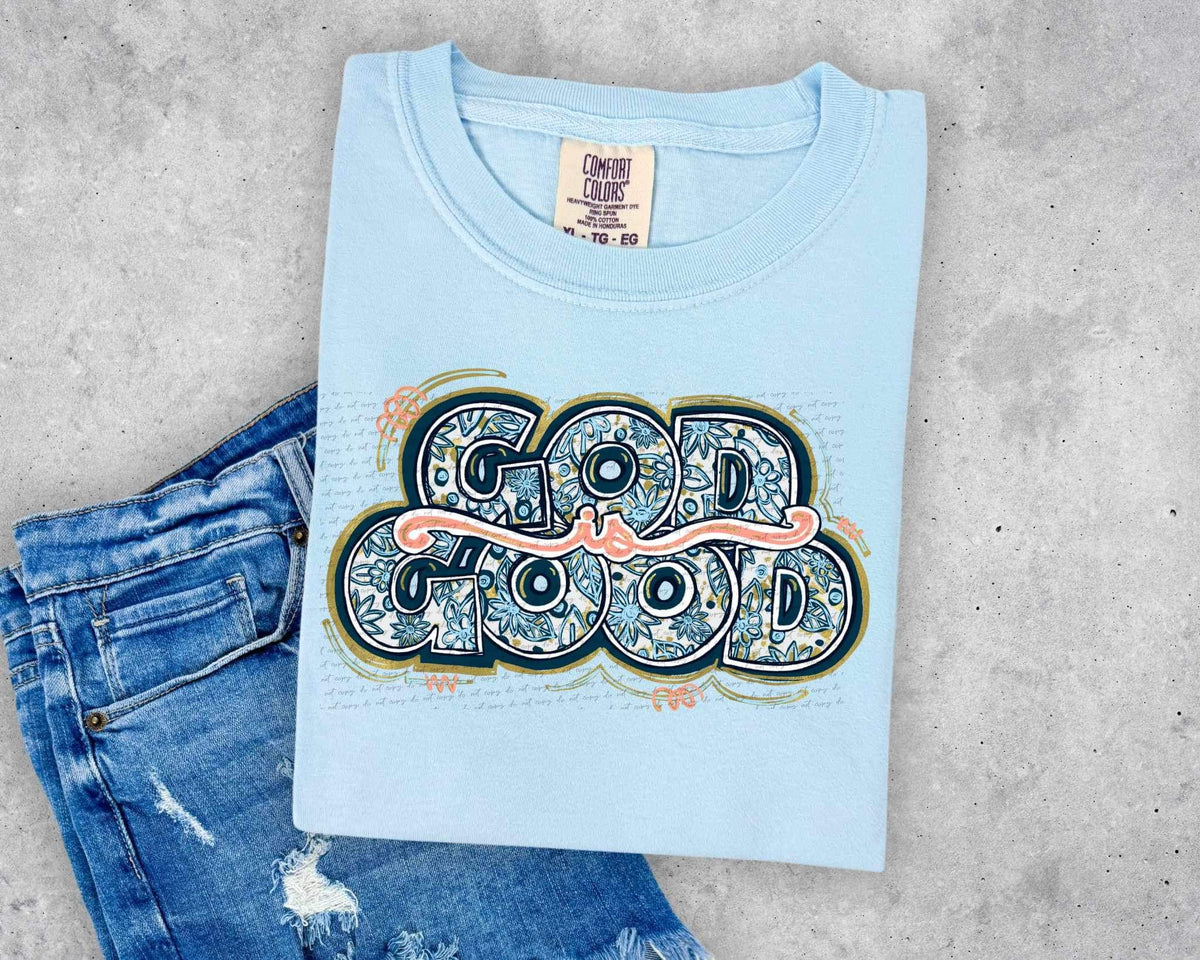 God is good blue floral 26649 DTF transfer