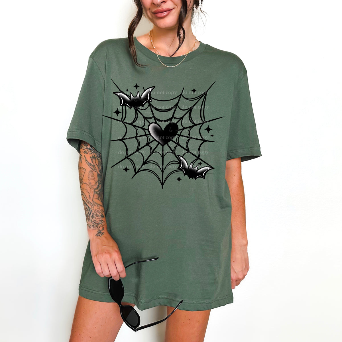 Black web with heart and bats CSC DTF transfer