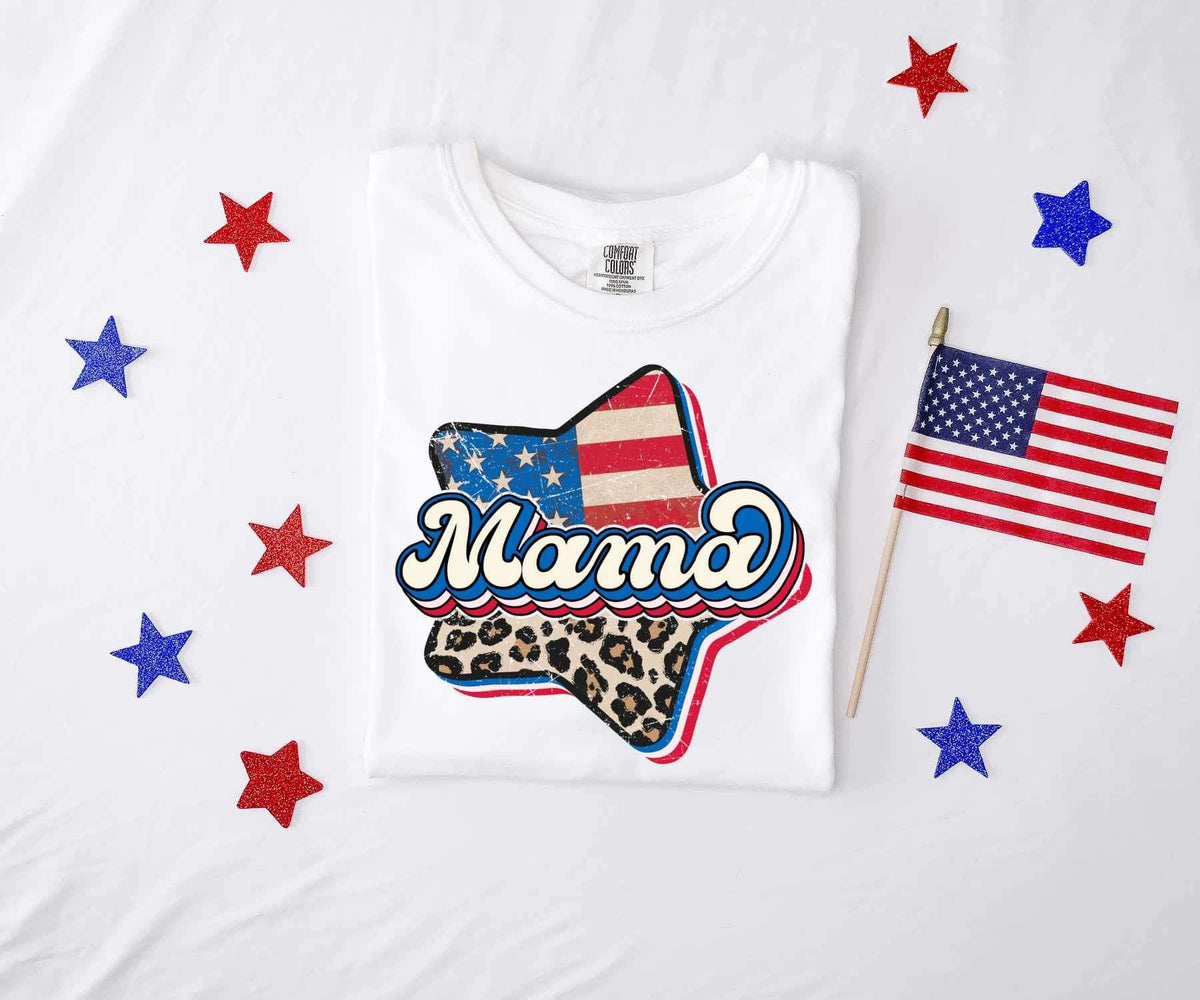 Mama patriotic and leopard star 26587 DTF transfer