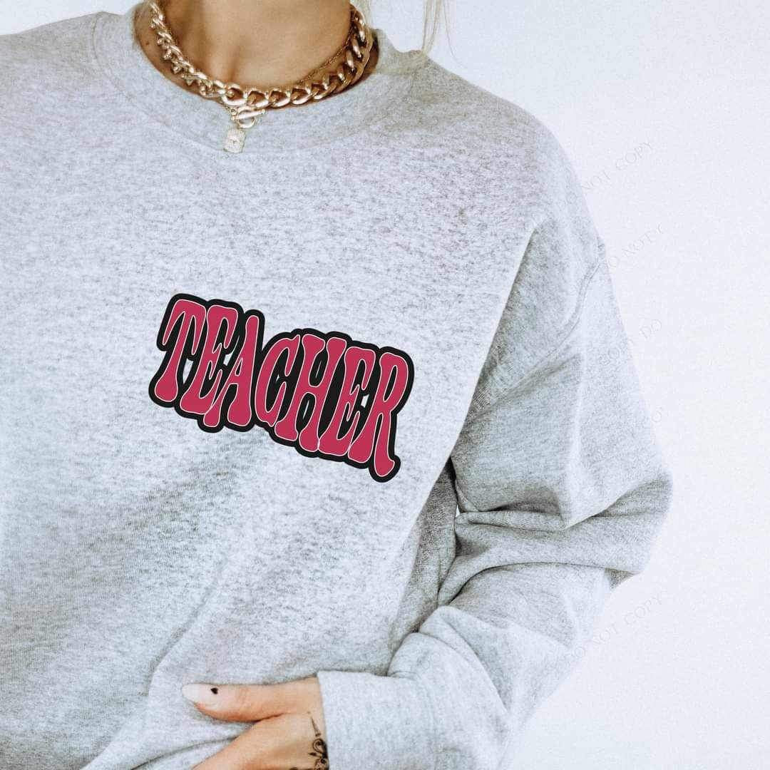 Teacher magenta font black outline 17006 DTF TRANSFER