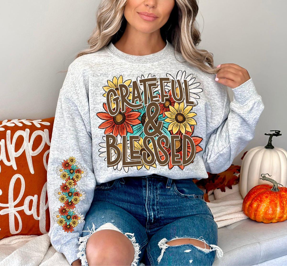 Grateful & blessed floral FRONT ONLY 36711 DTF transfer