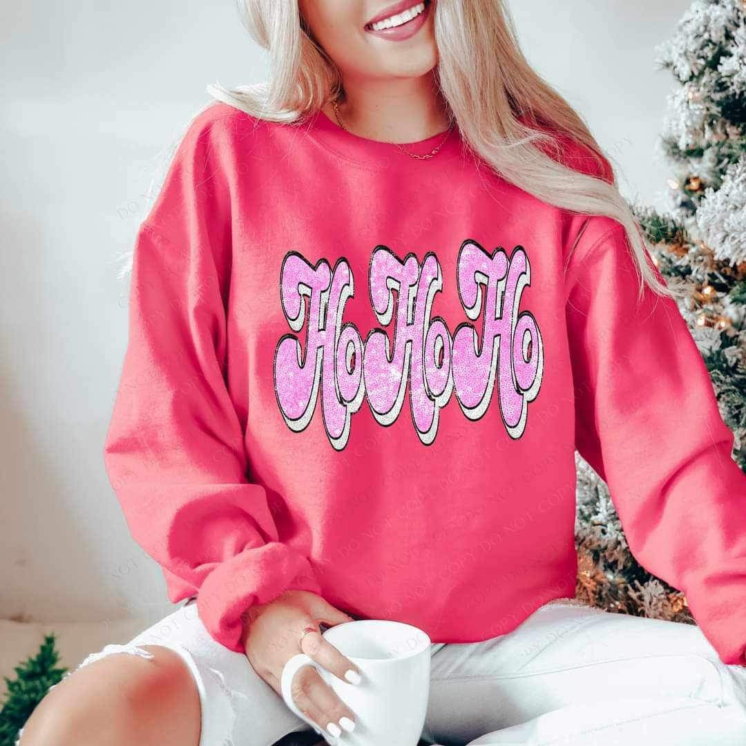 Hohoho pink FAUX  sequins 17014 DTF TRANSFER
