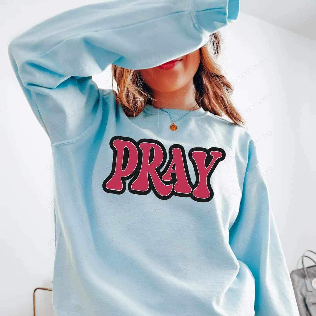 Pray magenta font black outline 17010 DTF TRANSFER