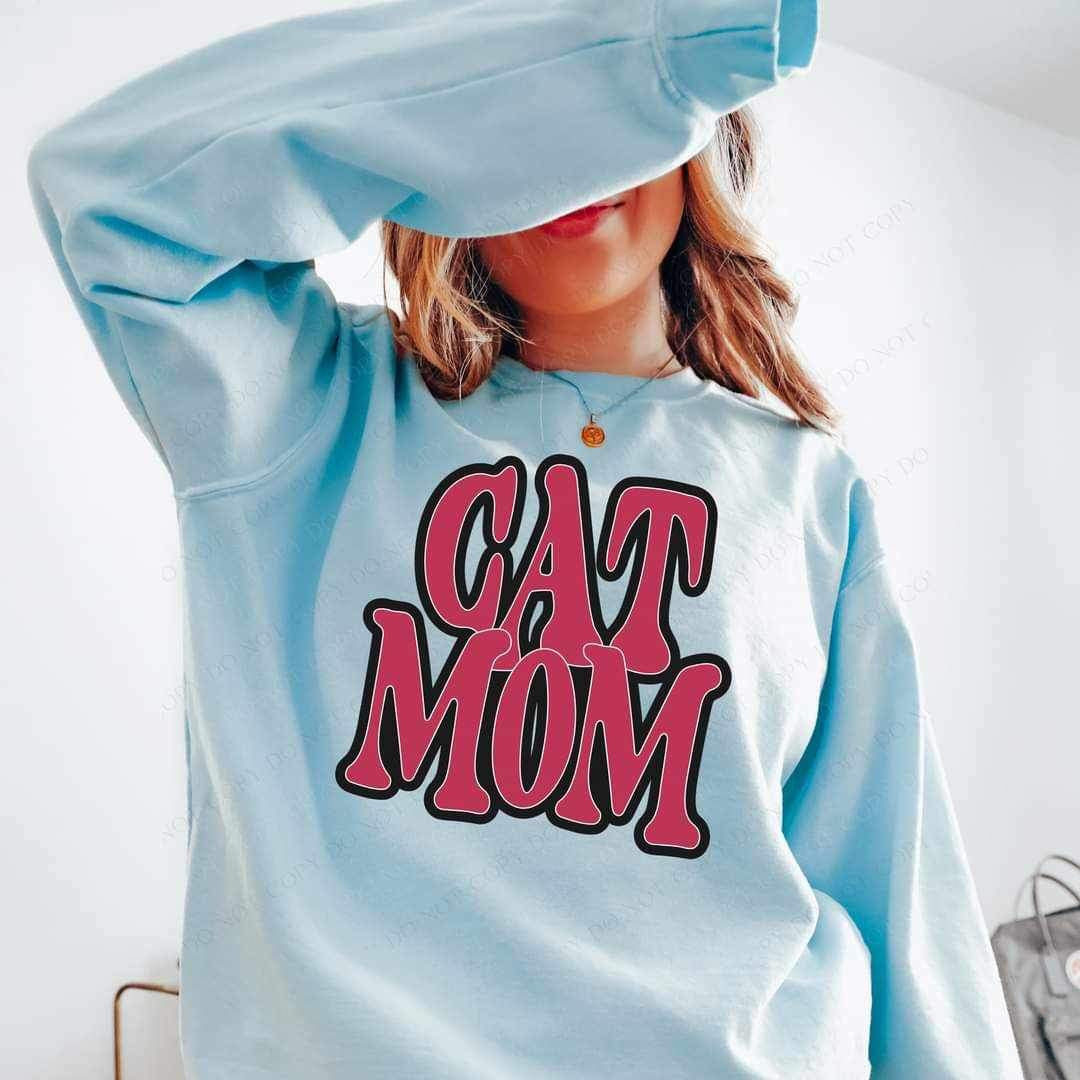 Cat mom magenta font black outline 17009 DTF TRANSFER