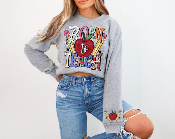Born to teach apple and pencils FRONT ONLY 36721 DTF transfer